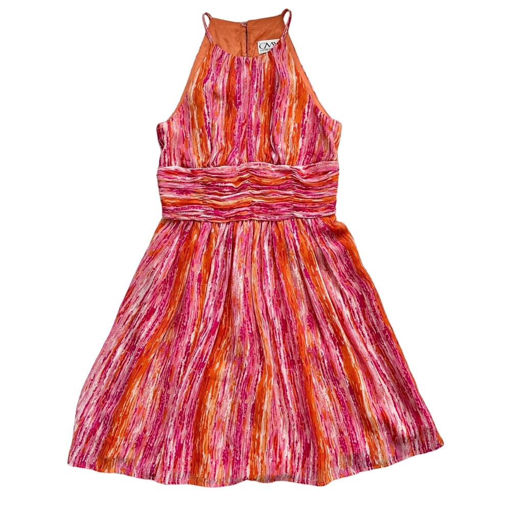 Carmen Marc Valvo Ruched Silk Cocktail Dress Pink Orange Size 2